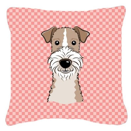 Carolines Treasures Carolines Treasures BB1247PW1414 Checkerboard Pink Wire Haired Fox Terrier Fabric Decorative Pillow; 14 x 14 In. BB1247PW1414